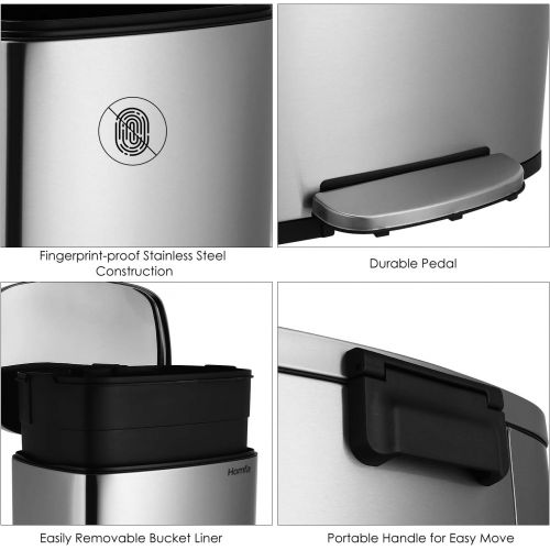  [아마존베스트]Homfa Kitchen Trash Can, 8 Gallon(30L) Fingerprint Proof Stainless Steel Garbage Can with Removable Inner Bucket and Hinged Lids, Pedal Rubbish Bin 13.6Lx9.5Wx25H inch Home Office,