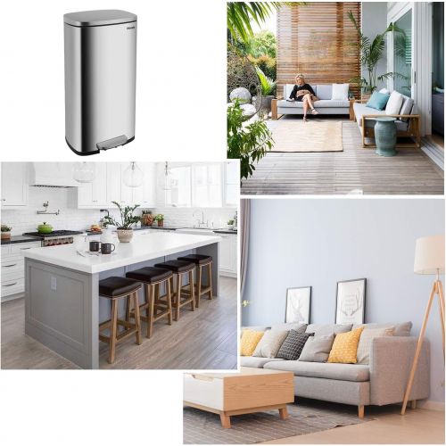  [아마존베스트]Homfa Kitchen Trash Can, 8 Gallon(30L) Fingerprint Proof Stainless Steel Garbage Can with Removable Inner Bucket and Hinged Lids, Pedal Rubbish Bin 13.6Lx9.5Wx25H inch Home Office,