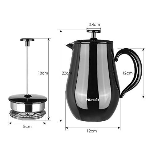  HOMFA French Press 1 Liter Kaffeebereiter Teebreiter doppelwandig mit Warmhaltefunktion Kaffeekanne aus Edelstahl Franzoesische Kaffeepresse Schwarz