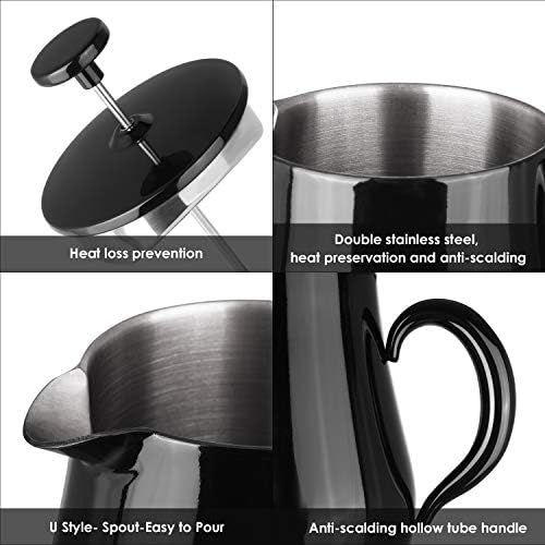  HOMFA French Press 1 Liter Kaffeebereiter Teebreiter doppelwandig mit Warmhaltefunktion Kaffeekanne aus Edelstahl Franzoesische Kaffeepresse Schwarz