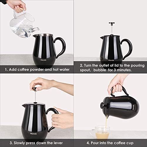  HOMFA French Press 1 Liter Kaffeebereiter Teebreiter doppelwandig mit Warmhaltefunktion Kaffeekanne aus Edelstahl Franzoesische Kaffeepresse Schwarz