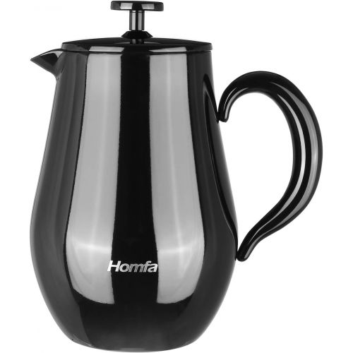  HOMFA French Press 1 Liter Kaffeebereiter Teebreiter doppelwandig mit Warmhaltefunktion Kaffeekanne aus Edelstahl Franzoesische Kaffeepresse Schwarz