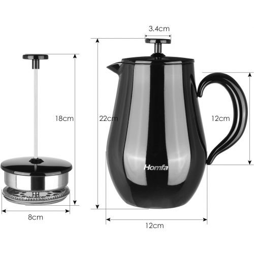  HOMFA French Press 1 Liter Kaffeebereiter Teebreiter doppelwandig mit Warmhaltefunktion Kaffeekanne aus Edelstahl Franzoesische Kaffeepresse Schwarz