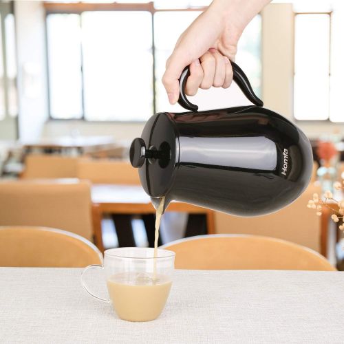  HOMFA French Press 1 Liter Kaffeebereiter Teebreiter doppelwandig mit Warmhaltefunktion Kaffeekanne aus Edelstahl Franzoesische Kaffeepresse Schwarz