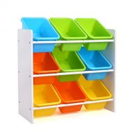 Homfa Toddlers Toy Storage Organizer with 9 Multiple Color Plastic Bins Shelf Drawer for Kids Bedroom Playroom, White Rack