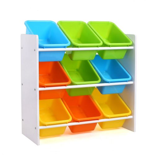  Homfa Toddlers Toy Storage Organizer with 9 Multiple Color Plastic Bins Shelf Drawer for Kids Bedroom Playroom, White Rack