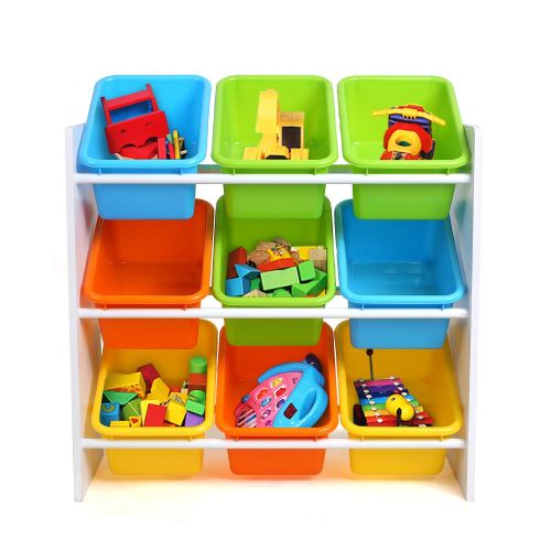  Homfa Toddlers Toy Storage Organizer with 9 Multiple Color Plastic Bins Shelf Drawer for Kids Bedroom Playroom, White Rack