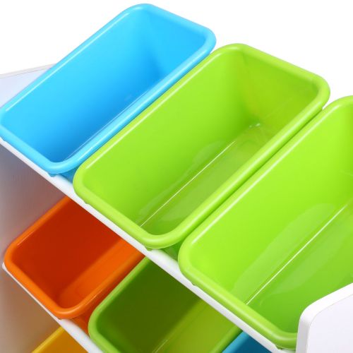  Homfa Toddlers Toy Storage Organizer with 9 Multiple Color Plastic Bins Shelf Drawer for Kids Bedroom Playroom, White Rack