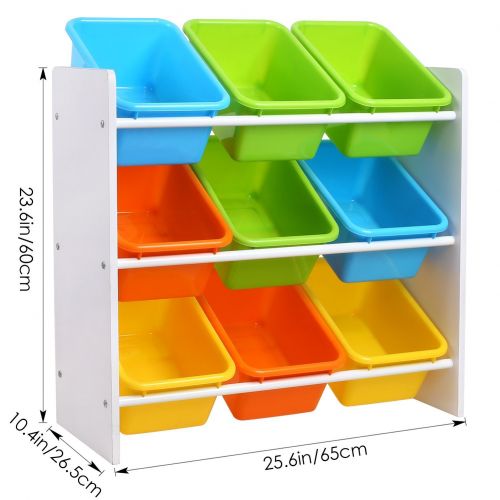  Homfa Toddlers Toy Storage Organizer with 9 Multiple Color Plastic Bins Shelf Drawer for Kids Bedroom Playroom, White Rack