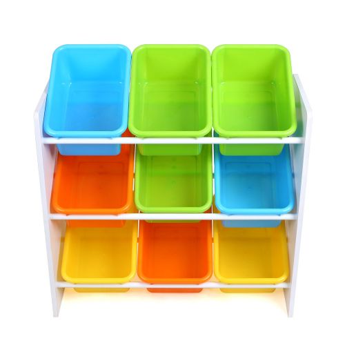  Homfa Toddlers Toy Storage Organizer with 9 Multiple Color Plastic Bins Shelf Drawer for Kids Bedroom Playroom, White Rack