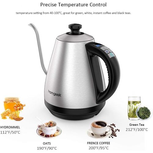  Homgeek Wasserkocher, Kaffeekessel 2200W, elektrischer Wasserkessel mit Temperatureinstellung 40-100 °C, Warmhaltefunktion, Automatischer Abschaltung, 1.2 L