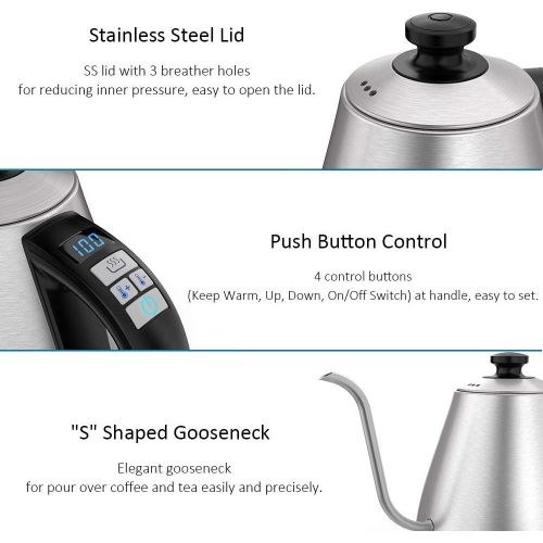  Homgeek Wasserkocher, Kaffeekessel 2200W, elektrischer Wasserkessel mit Temperatureinstellung 40-100 °C, Warmhaltefunktion, Automatischer Abschaltung, 1.2 L
