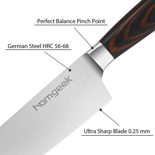  homgeek Kochmesser, 2-teilg Profi Messer Set, Extra Scharfe Santokumesser und Kuechenmesser Set, Gemuesemesser aus Deutschem Messerstahl, Messerset aus Ergonomischer Griff