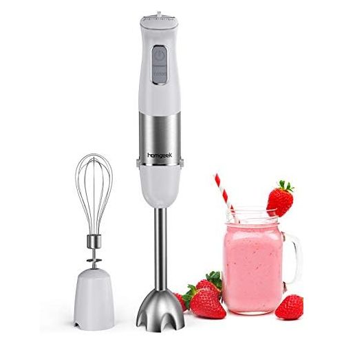  Stabmixer, homgeek 2 in 1 Stabmixer Set Edelstahl, 1000 Watt Puerierstab mit Schneebesen, 6 Geschwindigkeiten Einstellbar, 2 Scharf Edelstahl-Mixfuss, EasyClick System, Weiss [2020 Ne