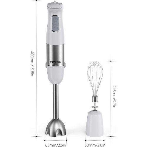  Stabmixer, homgeek 2 in 1 Stabmixer Set Edelstahl, 1000 Watt Puerierstab mit Schneebesen, 6 Geschwindigkeiten Einstellbar, 2 Scharf Edelstahl-Mixfuss, EasyClick System, Weiss [2020 Ne