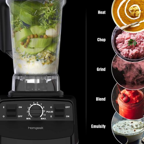  Standmixer Smoothie Maker,homgeek 2000W 2L Tritan-Behalter BPA-Free Edelstahl Standmixer 10 Geschwindigkeitsstufen,Deckel mit Nachfuelloeffnung,Impuls-/Ice-Crush Funktion [Energiekla