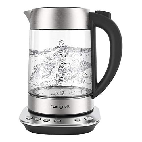  Wasserkocher, Homgeek Wasserkocher mit Temperatureinstellung, 1,7L, 2200W, Wasserkocher Glas mit Warmhaltefunktion 60min, BPA-Frei