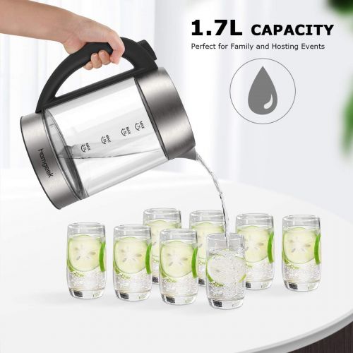  Wasserkocher, Homgeek Wasserkocher mit Temperatureinstellung, 1,7L, 2200W, Wasserkocher Glas mit Warmhaltefunktion 60min, BPA-Frei