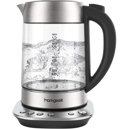  Wasserkocher, Homgeek Wasserkocher mit Temperatureinstellung, 1,7L, 2200W, Wasserkocher Glas mit Warmhaltefunktion 60min, BPA-Frei