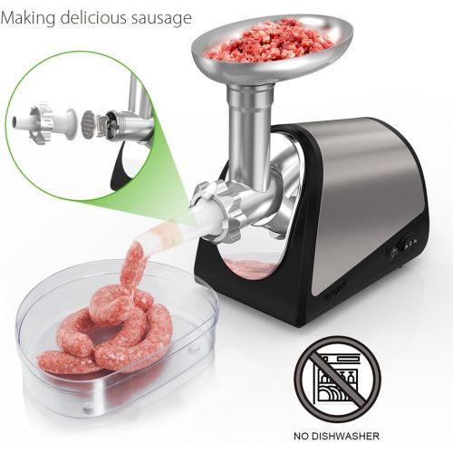  Homgeek Electric Meat Grinder, Meat Machine Sausage Maker, Stainless Steel Meat Mincer Sausage Stuffer, Heavy Duty Food Processing Machine With 3 Cutting Blades and Stuffing Tubes