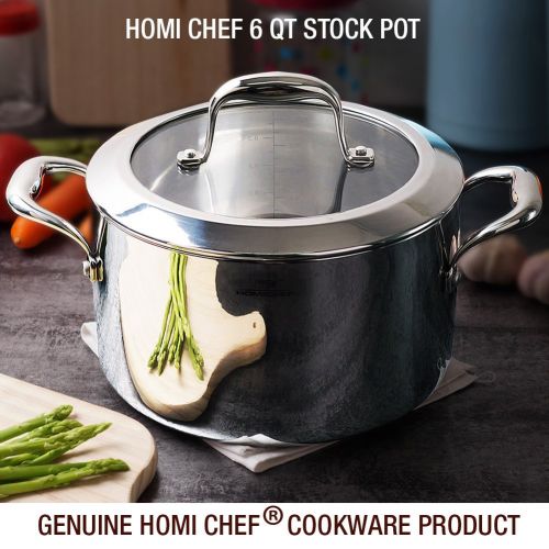  Homichef HOMI CHEF Mirror Polished NICKEL FREE Stainless Steel 6 QT(Quart) Stock Pot/Soup Pot with Glass Lid (No Toxic Non Stick Coating, Whole-Clad 3-Ply) - Cookware Pots And Pans Sets 101