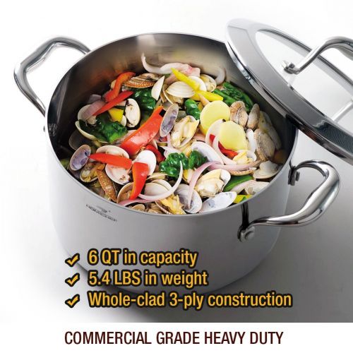  Homichef HOMI CHEF Mirror Polished NICKEL FREE Stainless Steel 6 QT(Quart) Stock Pot/Soup Pot with Glass Lid (No Toxic Non Stick Coating, Whole-Clad 3-Ply) - Cookware Pots And Pans Sets 101