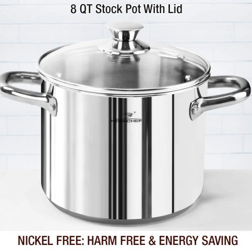  Homichef HOMI CHEF 14-Piece Nickel Free Stainless Steel Cookware Set - Nickel Free Stainless Steel Pots and Pans Set - Stainless Steel Non-Toxic Cookware Set - Stainless Steel Healthy Induc