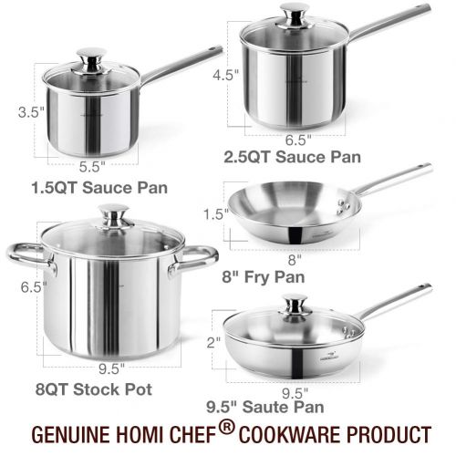  Homichef HOMI CHEF 14-Piece Nickel Free Stainless Steel Cookware Set - Nickel Free Stainless Steel Pots and Pans Set - Stainless Steel Non-Toxic Cookware Set - Stainless Steel Healthy Induc