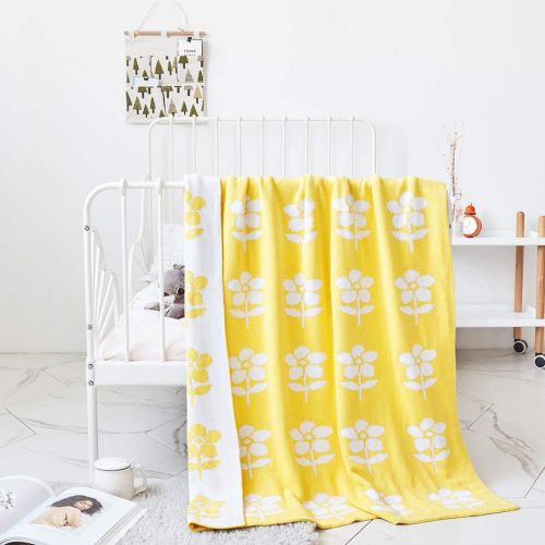  Homiest Baby Floral Swaddle Blanket Flower Blanket Knit Baby Swaddle Blanket for Infant Boys Girls Cribs, Strollers, Nursing (Yellow, 35x43)