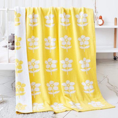  Homiest Baby Floral Swaddle Blanket Flower Blanket Knit Baby Swaddle Blanket for Infant Boys Girls Cribs, Strollers, Nursing (Yellow, 35x43)