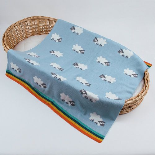  Homiest Baby Sheep Blanket Counting Sheep Throw Blanket Knit Swaddle Blanket for Infant Boys Girls Cribs, Strollers, Nursing (Blue, 30x37)