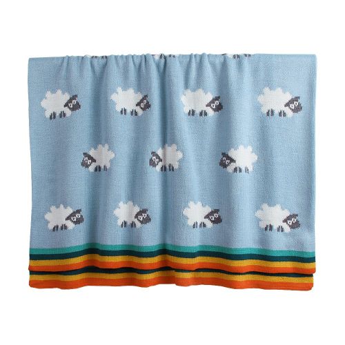  Homiest Baby Sheep Blanket Counting Sheep Throw Blanket Knit Swaddle Blanket for Infant Boys Girls Cribs, Strollers, Nursing (Blue, 30x37)