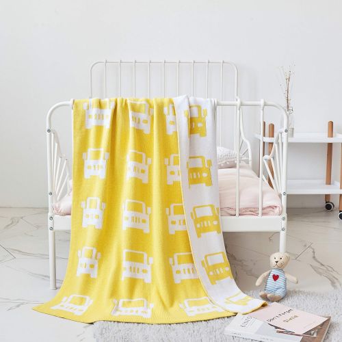  Homiest Baby Knit Blanket Car Pattern Blanket Knitted Baby Swaddle Blanket for Cribs and Strollers (Yellow Car Blanket, 35x43)