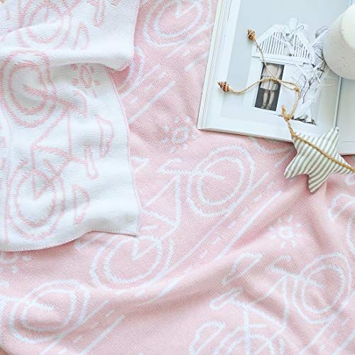  Homiest Bike Baby Blanket Bike Swaddle Blanket Knit Bicycle Baby Blanket for Infant Boys Girls Cribs, Strollers, Nursing (Pink, 35x43)