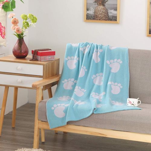  Homiest Baby Footprints Throw Blanket Knit Baby Footprint Swaddle Blanket for Infant Boys Girls Cribs, Strollers, Nursing (SkyBlue, 35x43)