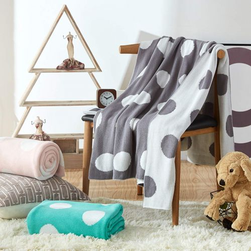  Homiest Baby Polka Dot Blanket Baby Dot Throw Blanket Knit Swaddle Blanket for Infant Boys Girls Cribs, Strollers, Nursing (Grey, 35x43)