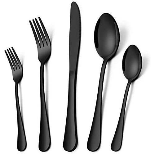  [아마존베스트]Homikit 20-Piece Black Silverware Flatware Set for 4, Stainless Steel Eating Utensils Cutlery Includes Knives/Spoons/Forks, Tableware for Home Restaurant Party, Dishwasher Safe, Mi