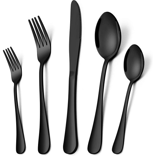  [아마존베스트]Homikit 20-Piece Black Silverware Flatware Set for 4, Stainless Steel Eating Utensils Cutlery Includes Knives/Spoons/Forks, Tableware for Home Restaurant Party, Dishwasher Safe, Mi