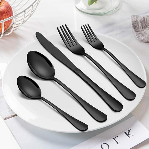  [아마존베스트]Homikit 20-Piece Black Silverware Flatware Set for 4, Stainless Steel Eating Utensils Cutlery Includes Knives/Spoons/Forks, Tableware for Home Restaurant Party, Dishwasher Safe, Mi