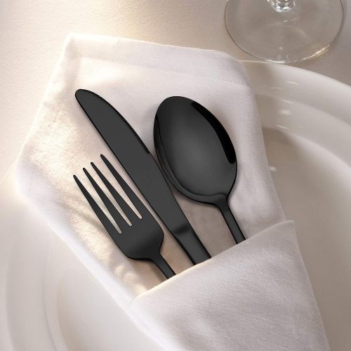  [아마존베스트]Homikit 20-Piece Black Silverware Flatware Set for 4, Stainless Steel Eating Utensils Cutlery Includes Knives/Spoons/Forks, Tableware for Home Restaurant Party, Dishwasher Safe, Mi