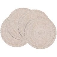 [아마존베스트]homing Placemats for Dining Table Set of 4 - Braided Round Heat-Resistant Cotton 14 Table Mats for Indoor or Outdoor Use, Beige