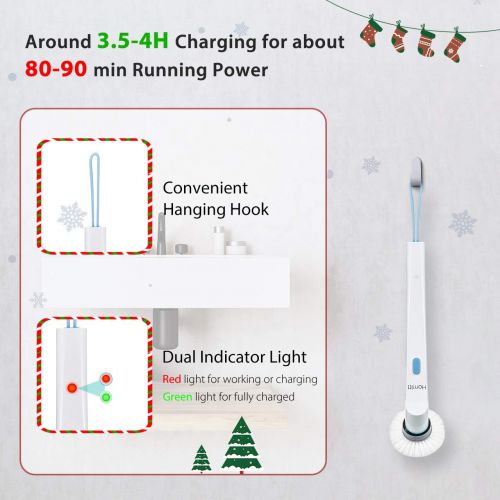  [아마존 핫딜]  [아마존핫딜]Homitt Electric Spin Power Shower, Cordless and Handheld Bathroom Scrubber with 3 Replaceable Brush Heads, High Rotation for Cleaning Floor