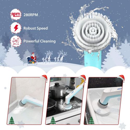  [아마존 핫딜]  [아마존핫딜]Homitt Electric Spin Power Shower, Cordless and Handheld Bathroom Scrubber with 3 Replaceable Brush Heads, High Rotation for Cleaning Floor