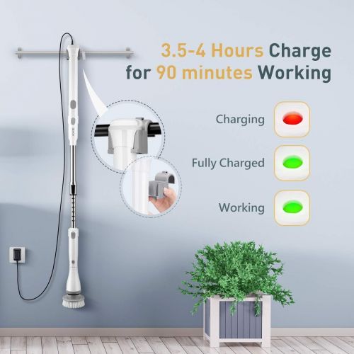  [아마존 핫딜] [아마존핫딜]Homitt Electric Spin Scrubber Upgraded Power Scrubber, 360 Cordless Tub and Tile Scrubber with 4 Replaceable Shower Scrubber Brush Heads, 1 Extension Arm for Cleaning Bathroom, Flo