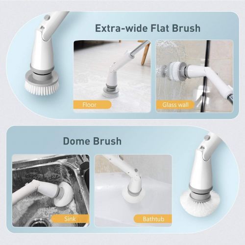  [아마존 핫딜] [아마존핫딜]Homitt Electric Spin Scrubber Upgraded Power Scrubber, 360 Cordless Tub and Tile Scrubber with 4 Replaceable Shower Scrubber Brush Heads, 1 Extension Arm for Cleaning Bathroom, Flo