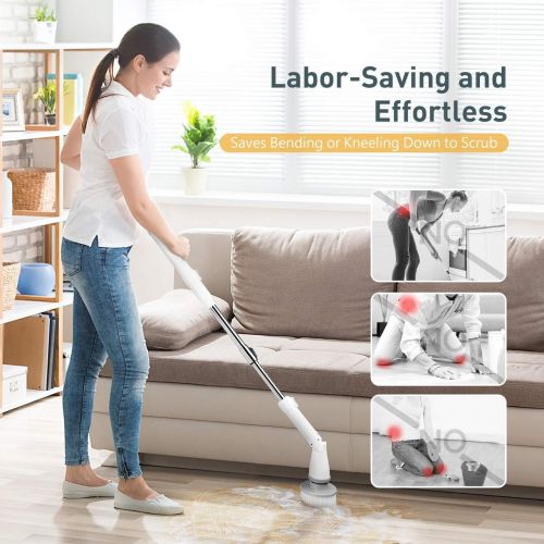  [아마존 핫딜] [아마존핫딜]Homitt Electric Spin Scrubber Upgraded Power Scrubber, 360 Cordless Tub and Tile Scrubber with 4 Replaceable Shower Scrubber Brush Heads, 1 Extension Arm for Cleaning Bathroom, Flo