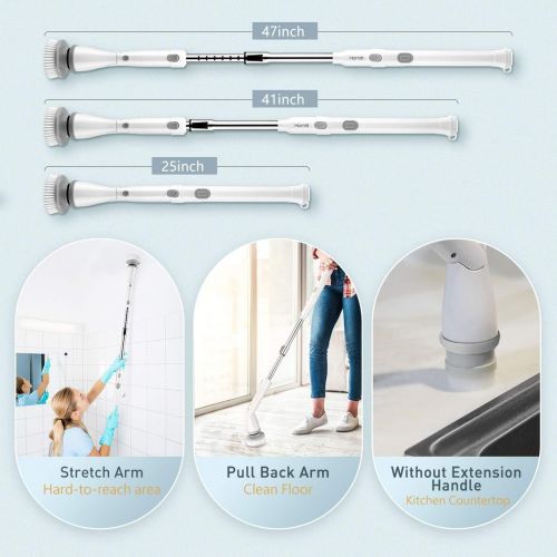  [아마존 핫딜] [아마존핫딜]Homitt Electric Spin Scrubber Upgraded Power Scrubber, 360 Cordless Tub and Tile Scrubber with 4 Replaceable Shower Scrubber Brush Heads, 1 Extension Arm for Cleaning Bathroom, Flo