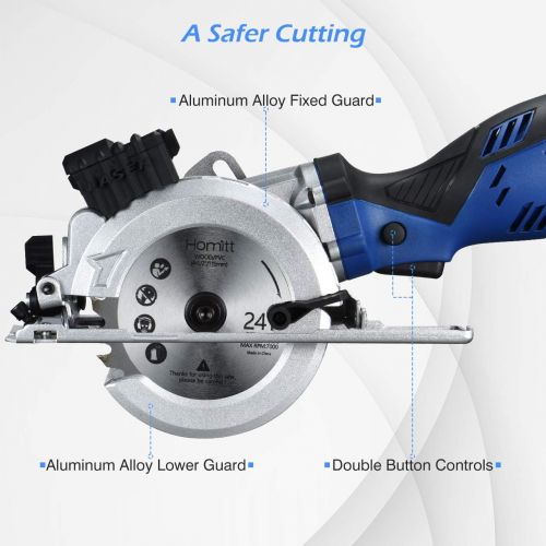  [아마존 핫딜] Circular Saw, Homitt 5.8A 3500RPM Compact Saw with Laser Guide, 3 Saw Blades(4-1/2), Max Cutting Depth 1-11/16(90°), 1-1/8(45°), Ideal for Soft Metal, PVC, Wood, Tile and Plastic C