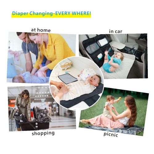  [아마존베스트]Homlynn Baby Portable Changing Pad, Diaper Bag Changing Pad Station with Head Cushion, Wipes...