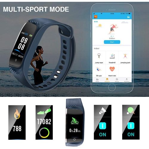  Hommie Fitness Tracker Wasserdicht Smartwatch, Kalorienzahler, Schlaf-Monitor, Pulsmesser, Reminder Ersatzarmband Sportband fuer iOS & Android